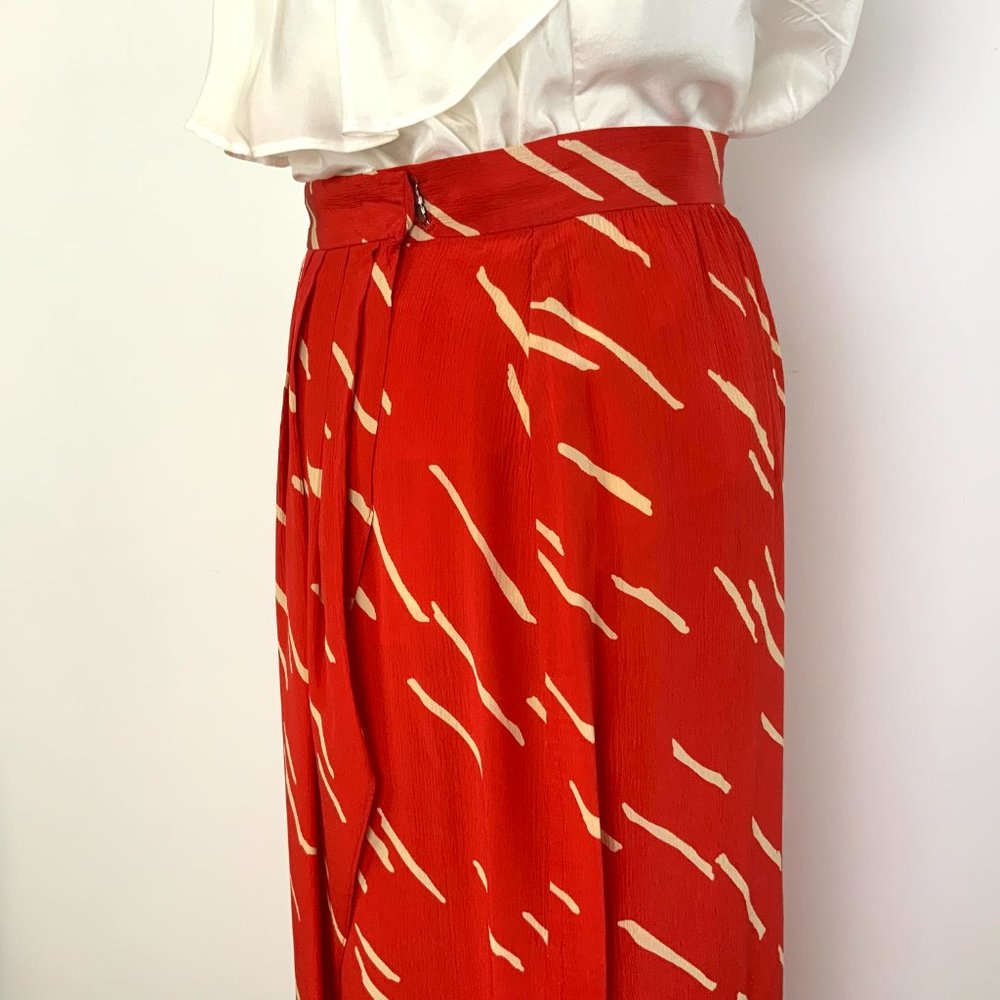 Vintage Christian Dior Red Silk Wrap Front Midi Skirt Luxury Size 10 - Picture 7 of 16
